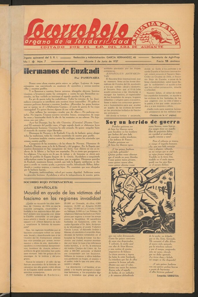 Miniatura de Socorro rojo : órgano de la solidaridad : ampara y ayuda del 5 de junio de 1937. Nº 7