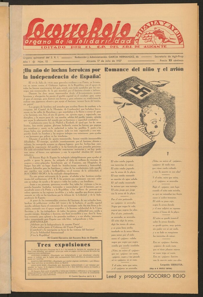 Miniatura de Socorro rojo : órgano de la solidaridad : ampara y ayuda del 17 de julio de 1937. Nº 10