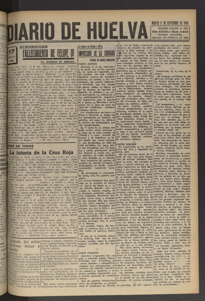 Miniatura de Diario de Huelva : periódico independiente del 17 de septiembre de 1940