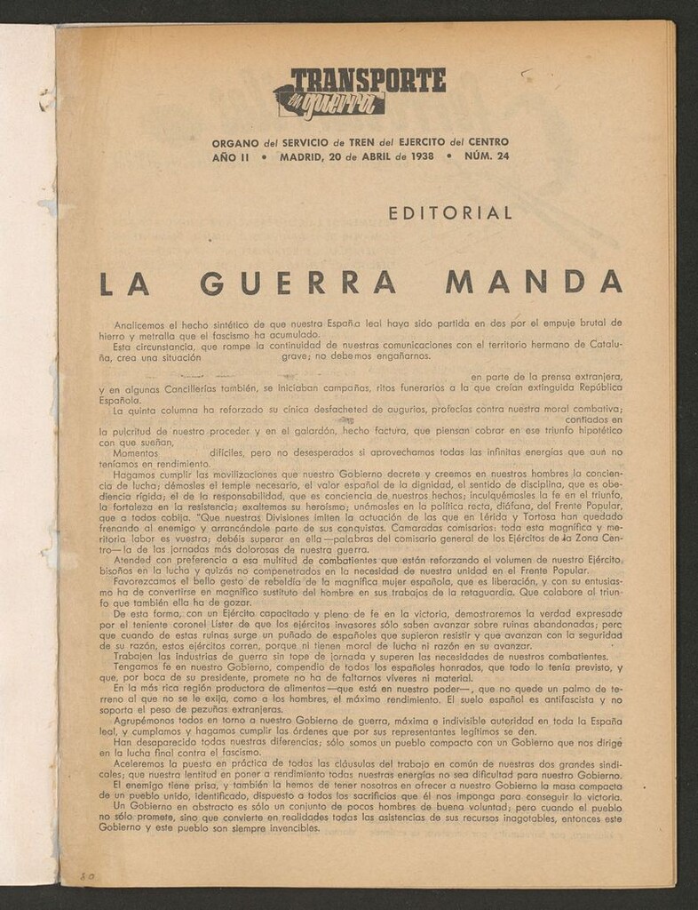 Miniatura de Transporte en guerra: órgano del servicio de tren del ejército del 20 de abril de 1938