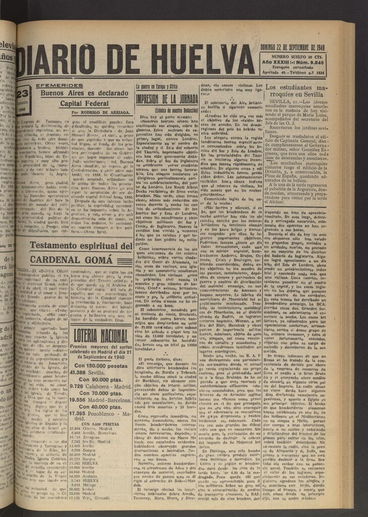 Miniatura de Diario de Huelva : periódico independiente del 22 de septiembre de 1940