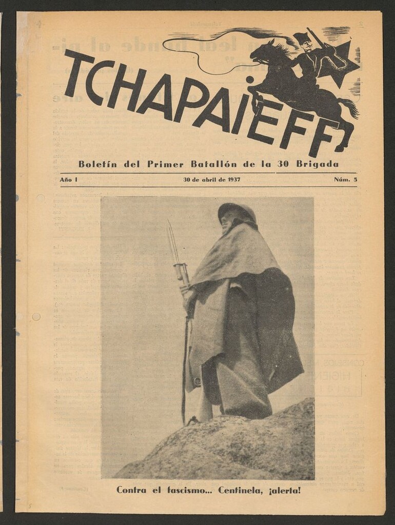 Miniatura de Tchapaieff : boletín del Primer Batallón de la 30 Brigada del 30 de abril de 1937