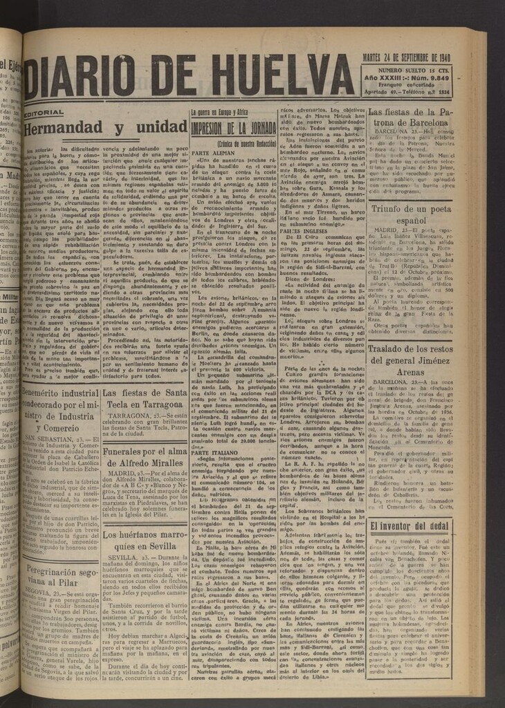 Miniatura de Diario de Huelva : periódico independiente del 24 de septiembre de 1940