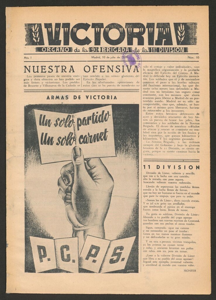 Miniatura de Victoria : órgano de la 9ª Brigada de la 11ª División del 10 de julio de 1937