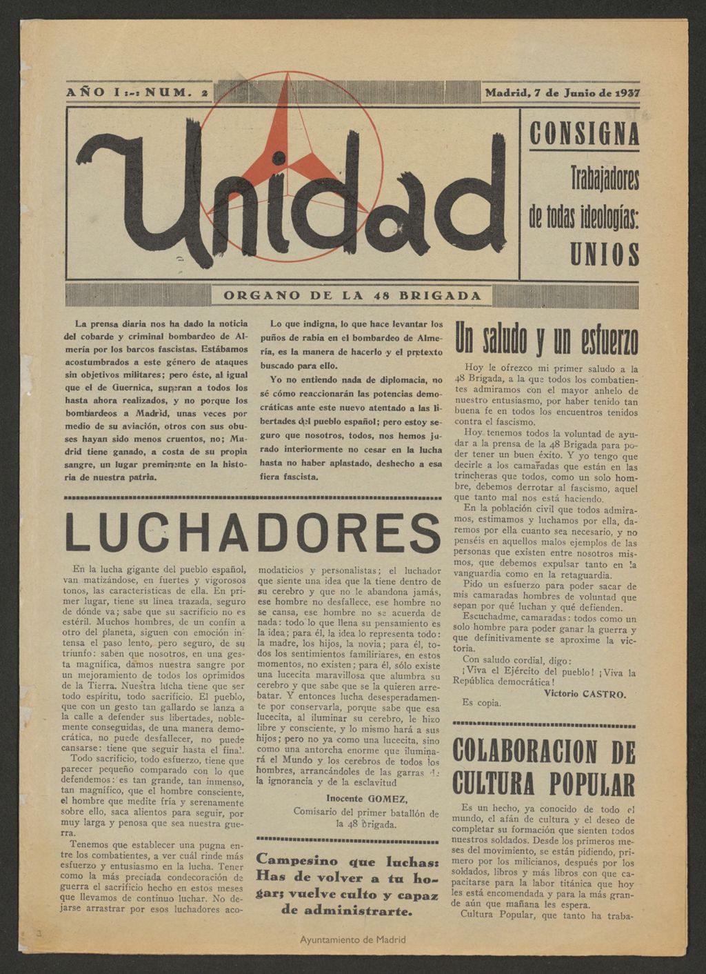 Miniatura de Unidad : órgano de la 48 Brigada del 7 de junio de 1937