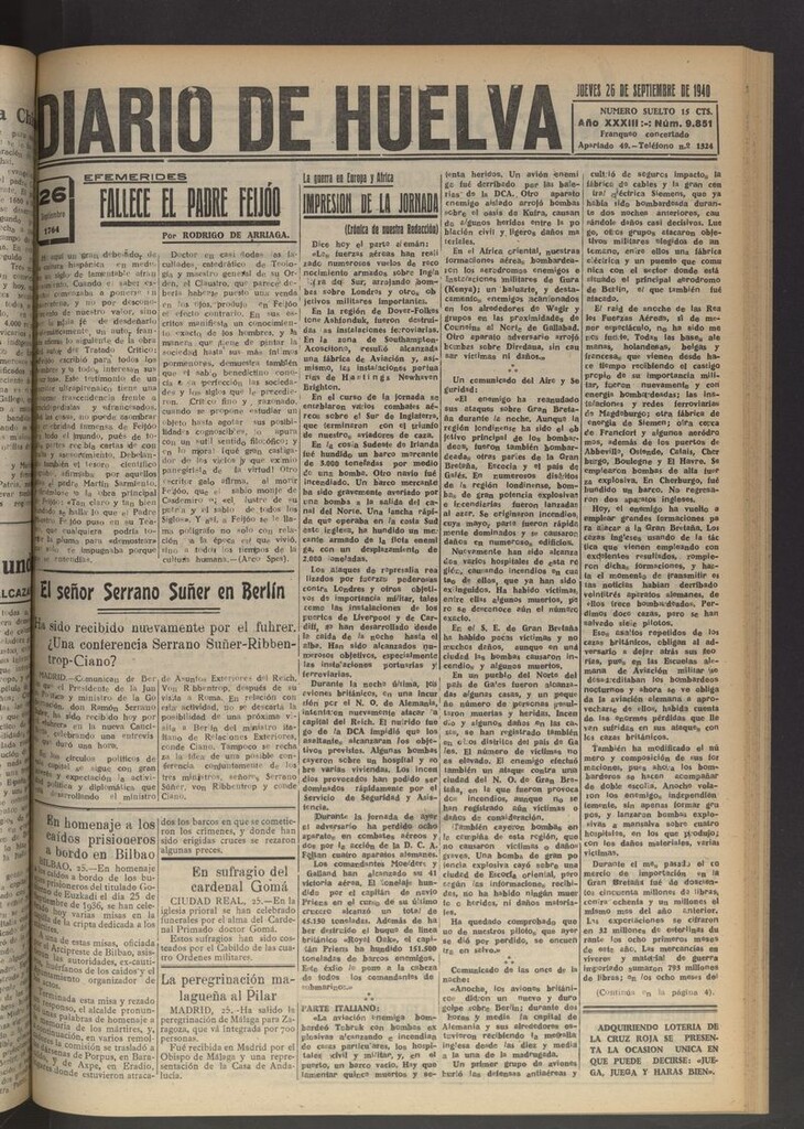Miniatura de Diario de Huelva : periódico independiente del 26 de septiembre de 1940