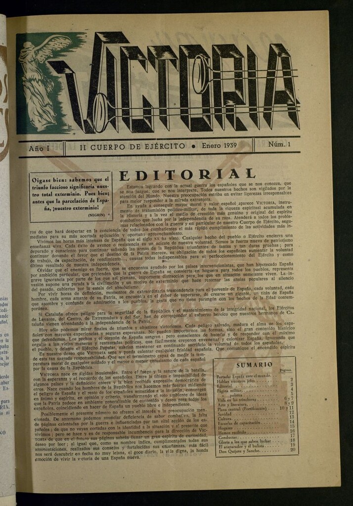 Miniatura de Victoria : órgano del II Cuerpo del Ejército de enero de 1939
