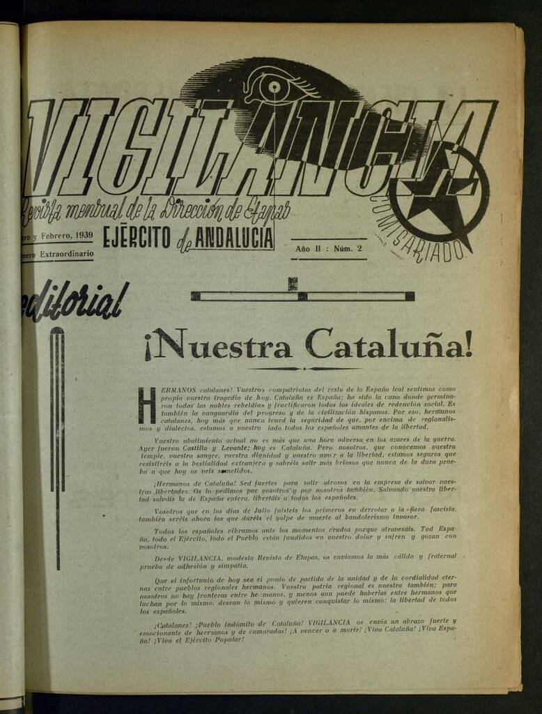 Miniatura de Vigilancia : revista de la Dirección de Etapas, Comisariado Ejército de Andalucía de enero-febrero de 1939. Número extraordinario