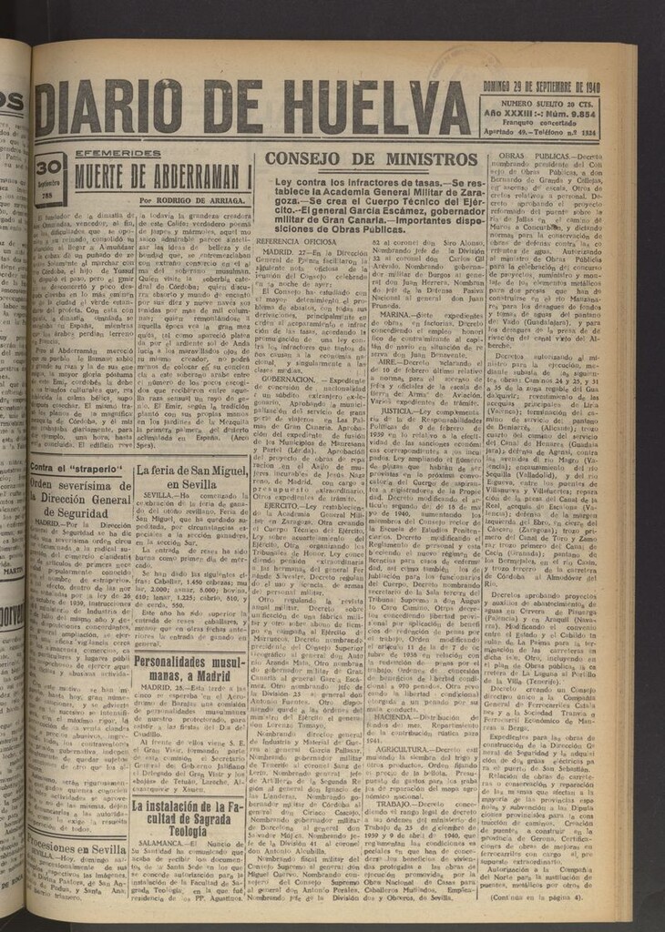 Miniatura de Diario de Huelva : periódico independiente del 29 de septiembre de 1940