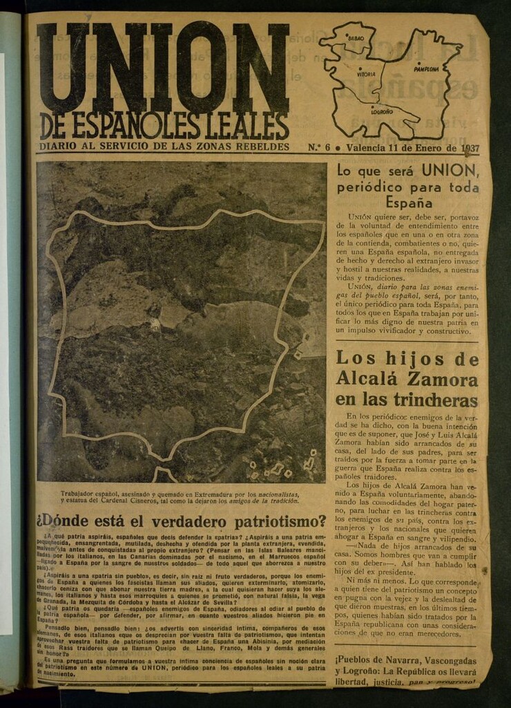 Miniatura de Unión de españoles leales : diario al servicio de las zonas rebeldes del 11 de enero de 1937