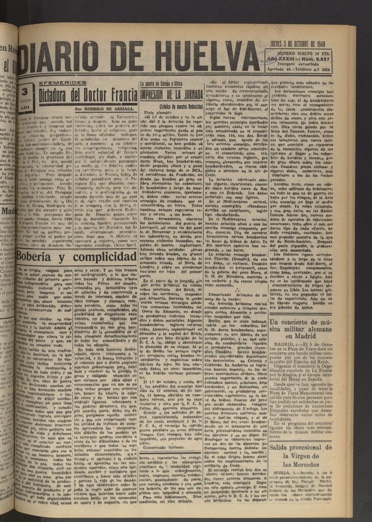 Miniatura de Diario de Huelva : periódico independiente del 3 de octubre de 1940