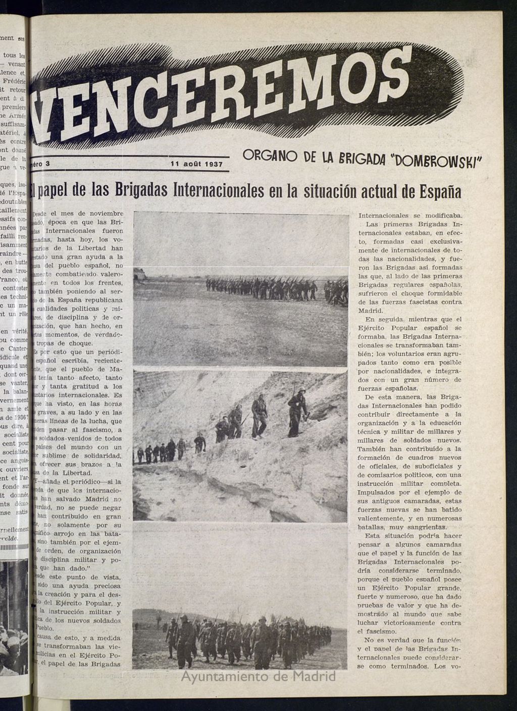 Miniatura de Venceremos : órgano de la Brigada Dombrowski. 11 août 1937