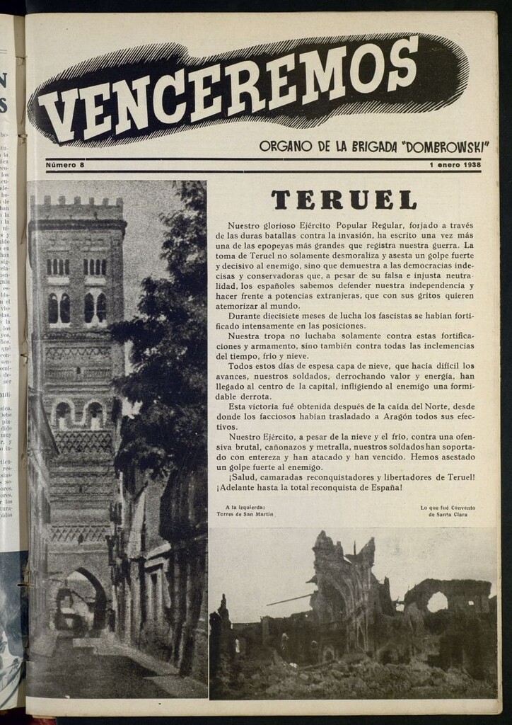 Miniatura de Venceremos : órgano de la Brigada Dombrowski del 1 de enero de 1938