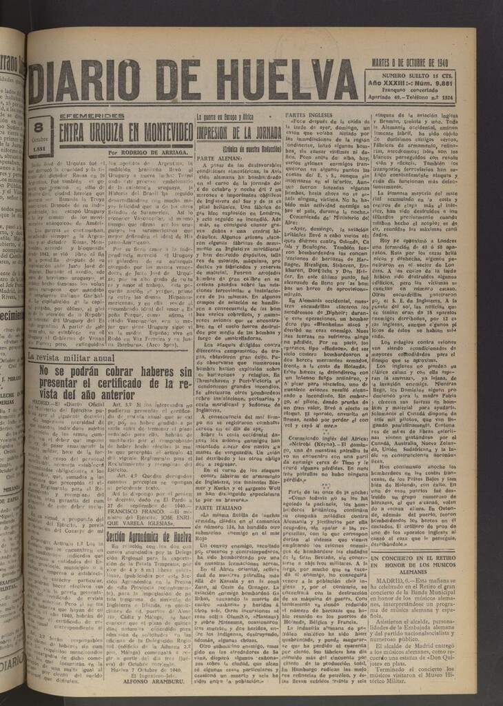 Miniatura de Diario de Huelva : periódico independiente del 8 de octubre de 1940