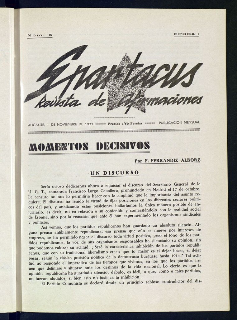Miniatura de Spartacus : revista de afirmaciones del 1 de noviembre de 1937