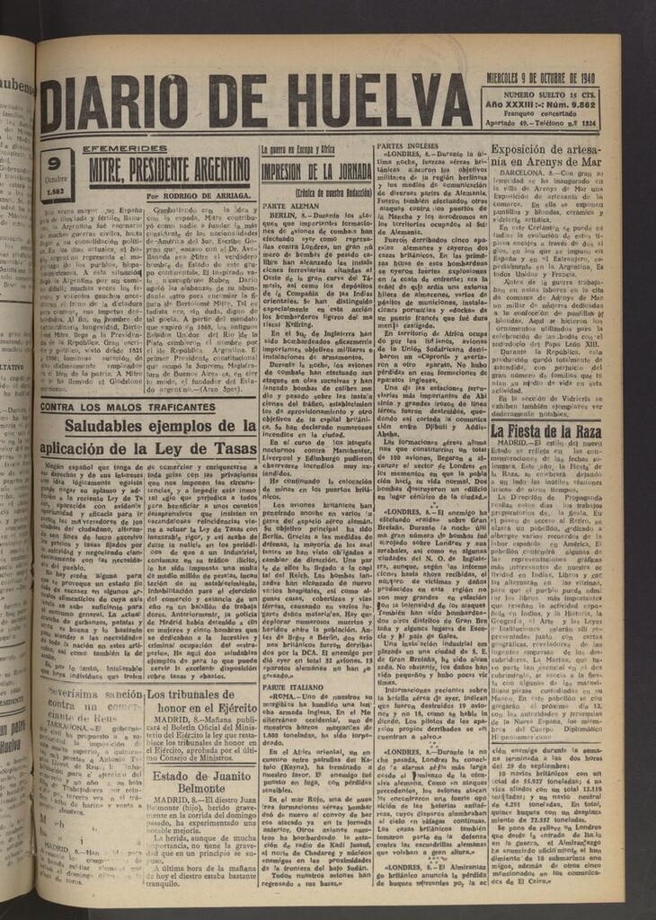 Miniatura de Diario de Huelva : periódico independiente del 9 de octubre de 1940