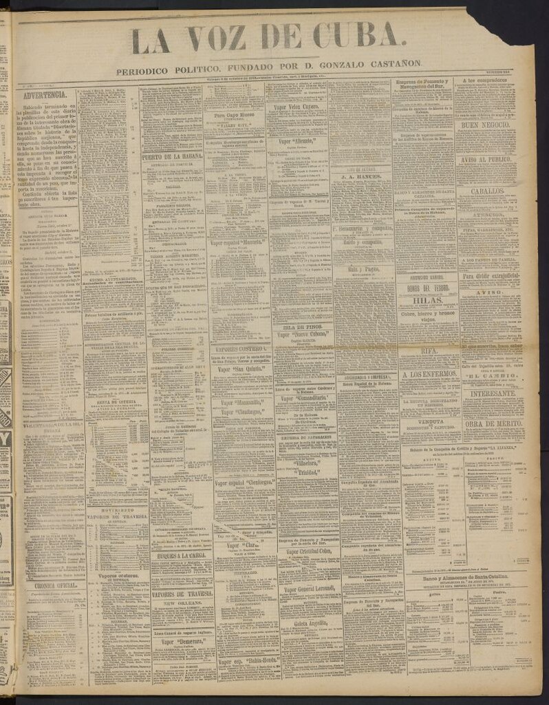 Miniatura de La Voz de Cuba: diario conservador del 3 de octubre de 1873, nº 234
