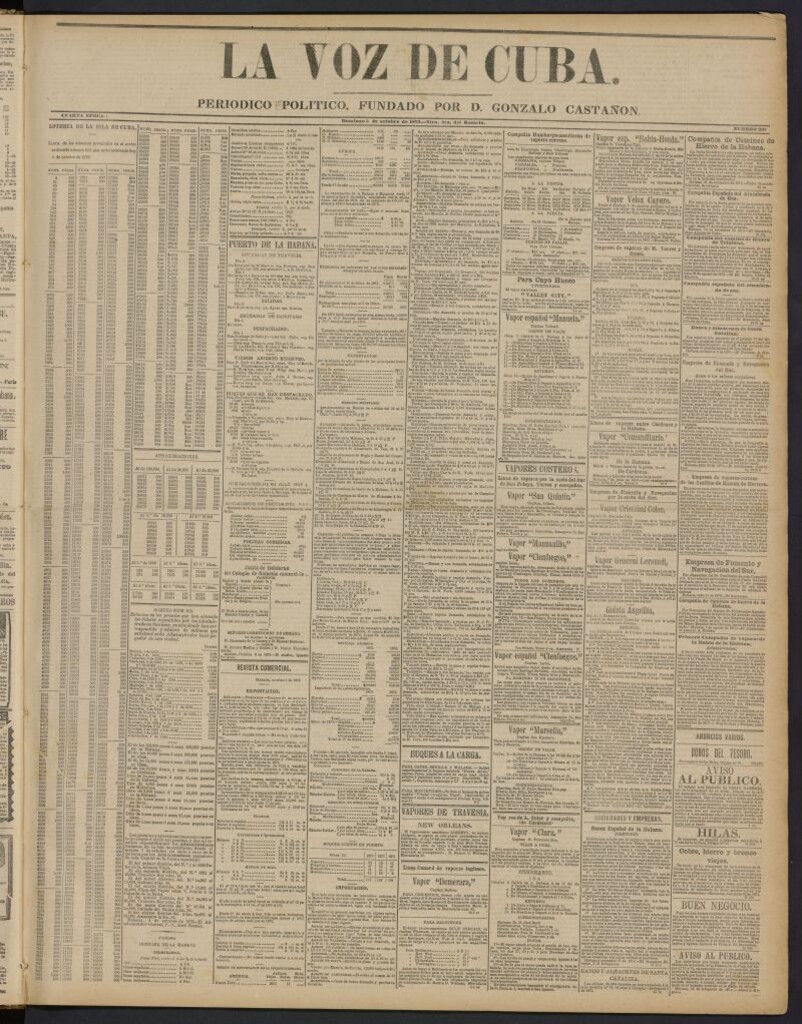 Miniatura de La Voz de Cuba: diario conservador del 5 de octubre de 1873, nº 235 [sic]
