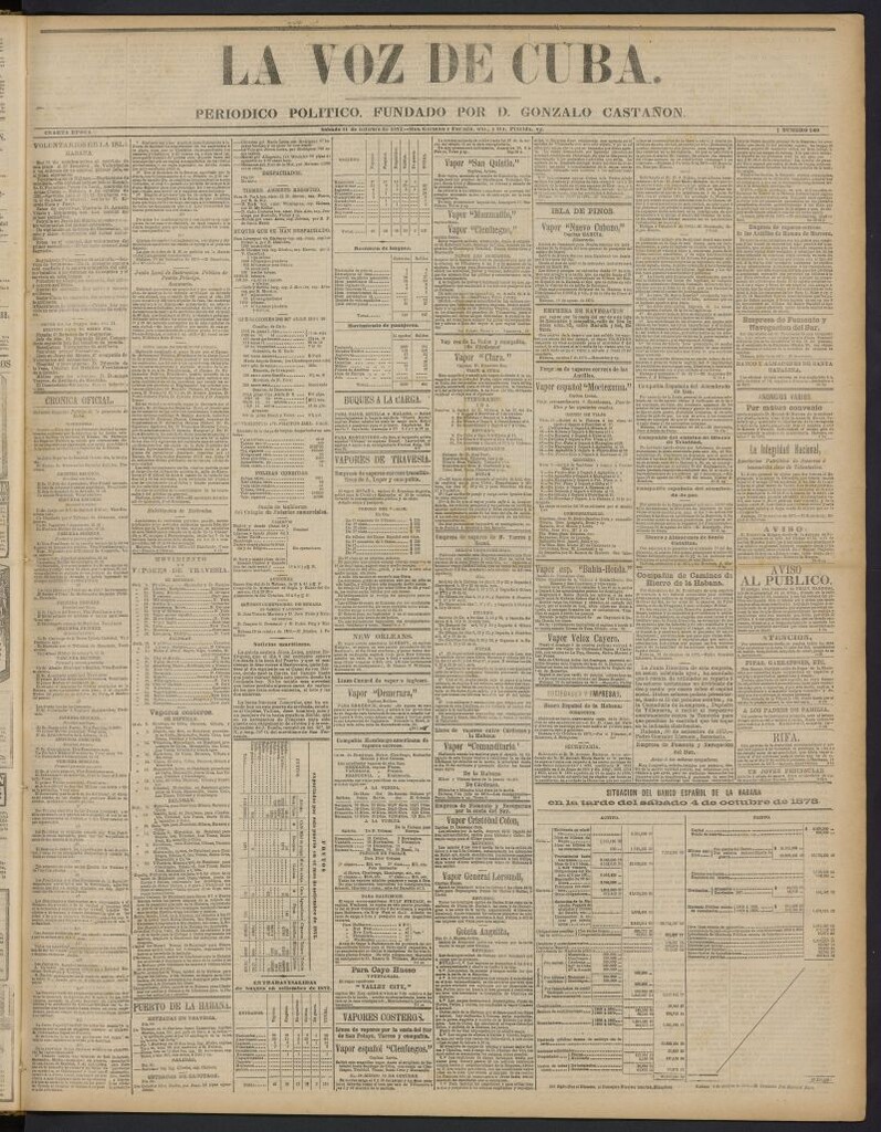 Miniatura de La Voz de Cuba: diario conservador del 11 de octubre de 1873, nº 240