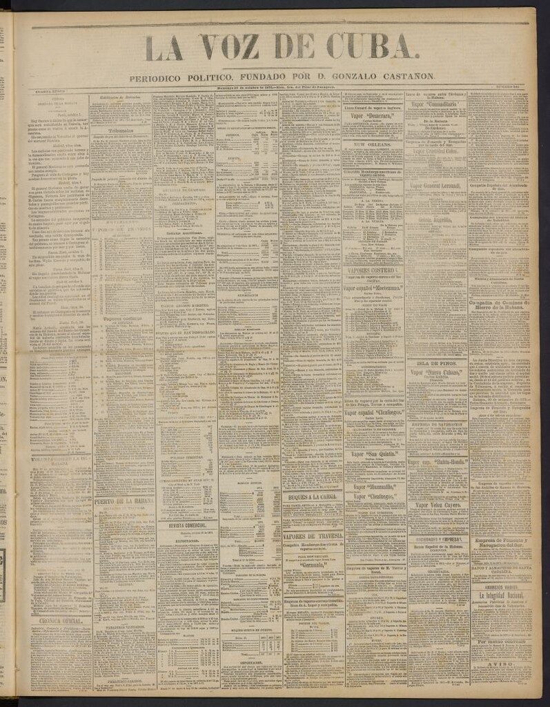 Miniatura de La Voz de Cuba: diario conservador del 12 de octubre de 1873, nº 241