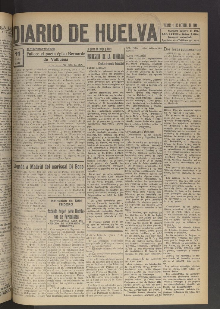 Miniatura de Diario de Huelva : periódico independiente del 11 de octubre de 1940