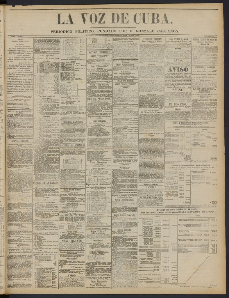 Miniatura de La Voz de Cuba: diario conservador del 6 de noviembre de 1873, nº 264