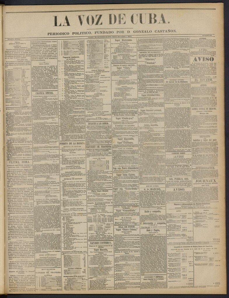 Miniatura de La Voz de Cuba: diario conservador del 7 de noviembre de 1873, nº 265