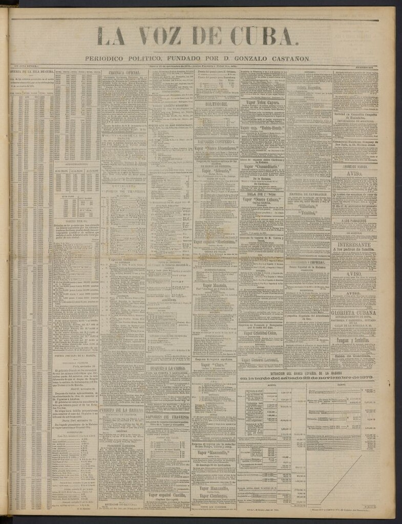 Miniatura de La Voz de Cuba: diario conservador del 27 de noviembre de 1873, nº 282