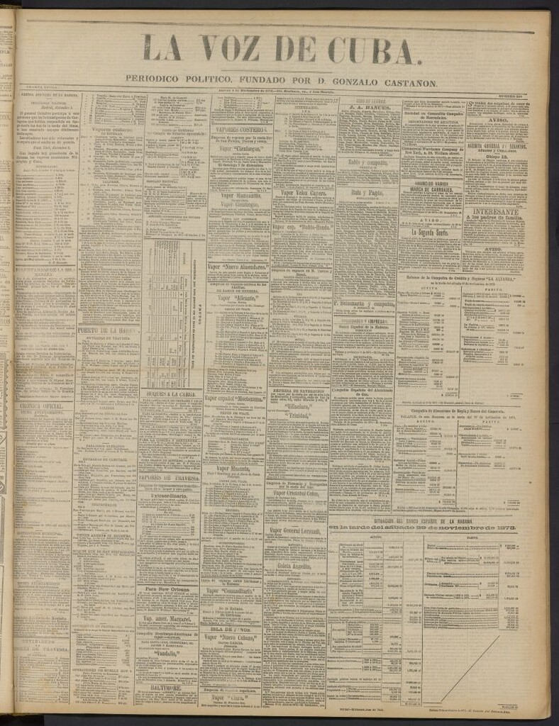 Miniatura de La Voz de Cuba: diario conservador del 4 de diciembre de 1873, nº 288