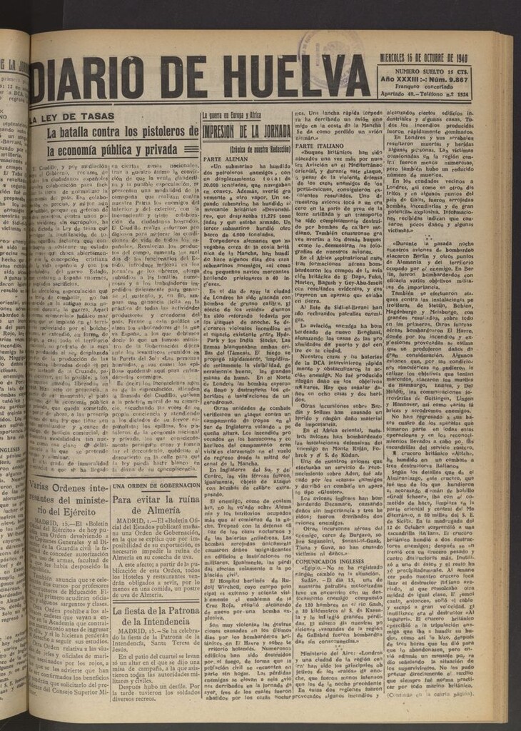 Miniatura de Diario de Huelva : periódico independiente del 16 de octubre de 1940