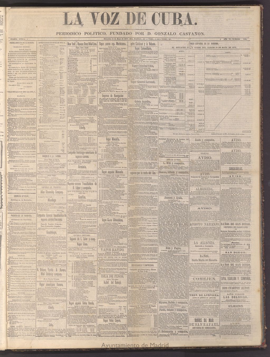 Miniatura de La Voz de Cuba: diario conservador del 14 de mayo de 1873