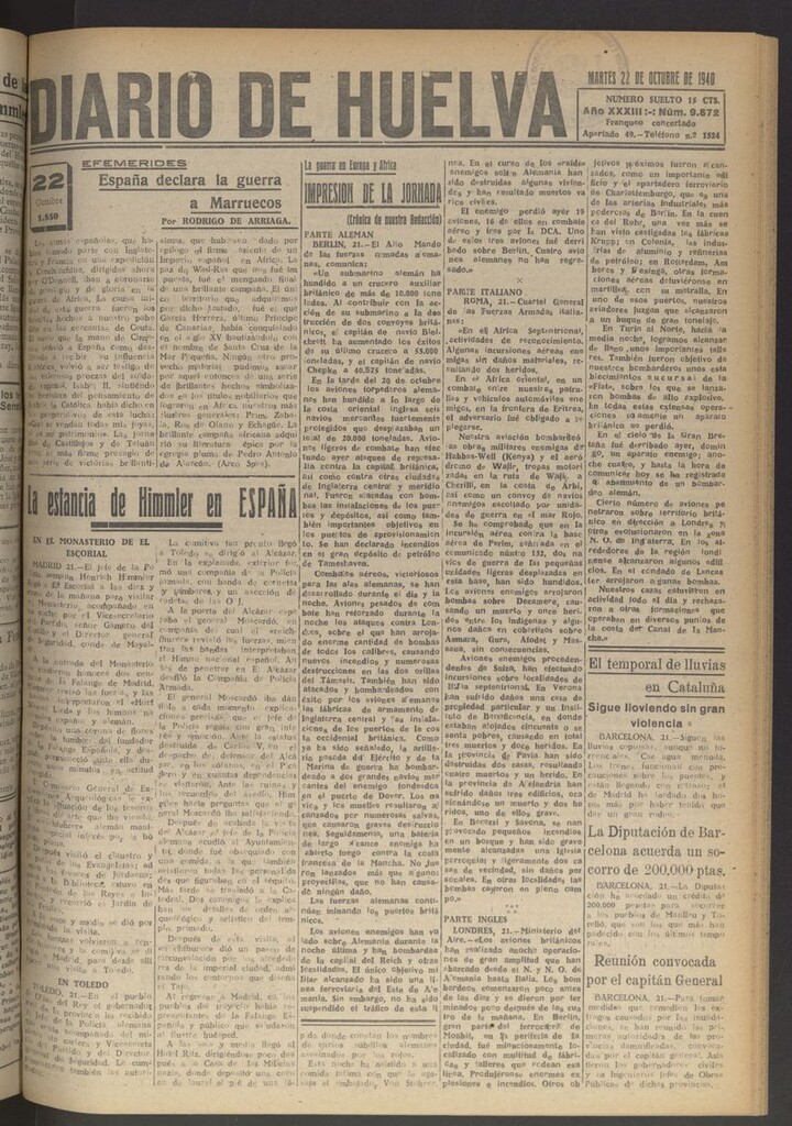 Miniatura de Diario de Huelva : periódico independiente del 22 de octubre de 1940