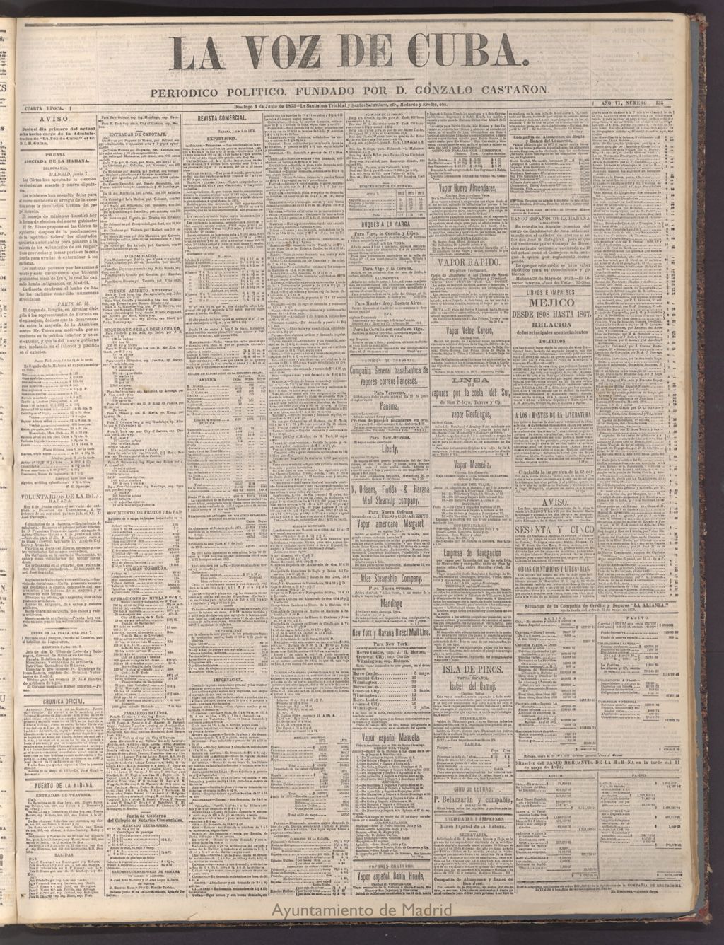 Miniatura de La Voz de Cuba: diario conservador del 8 de junio de 1873
