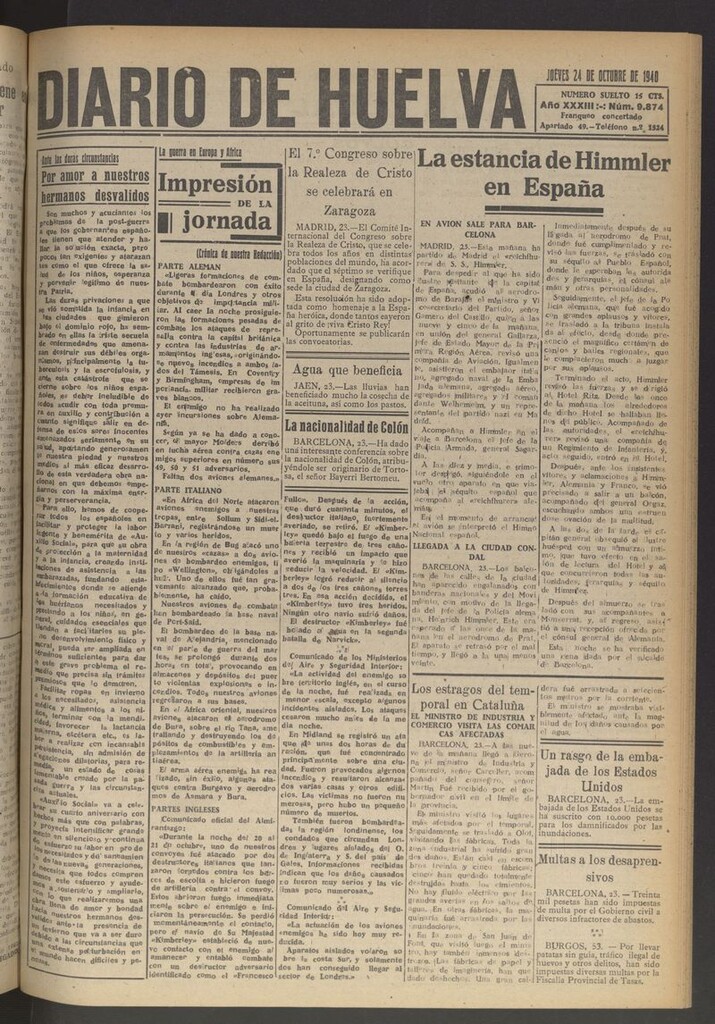 Miniatura de Diario de Huelva : periódico independiente del 24 de octubre de 1940