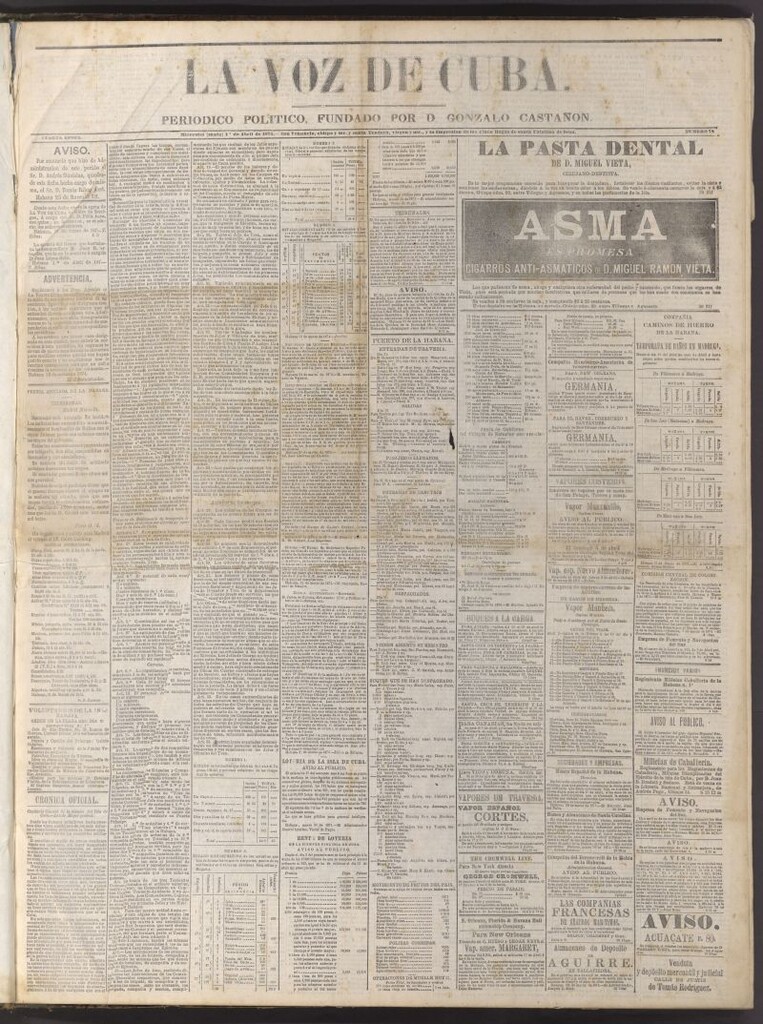 Miniatura de La Voz de Cuba: diario conservador del 1 de abril de 1874