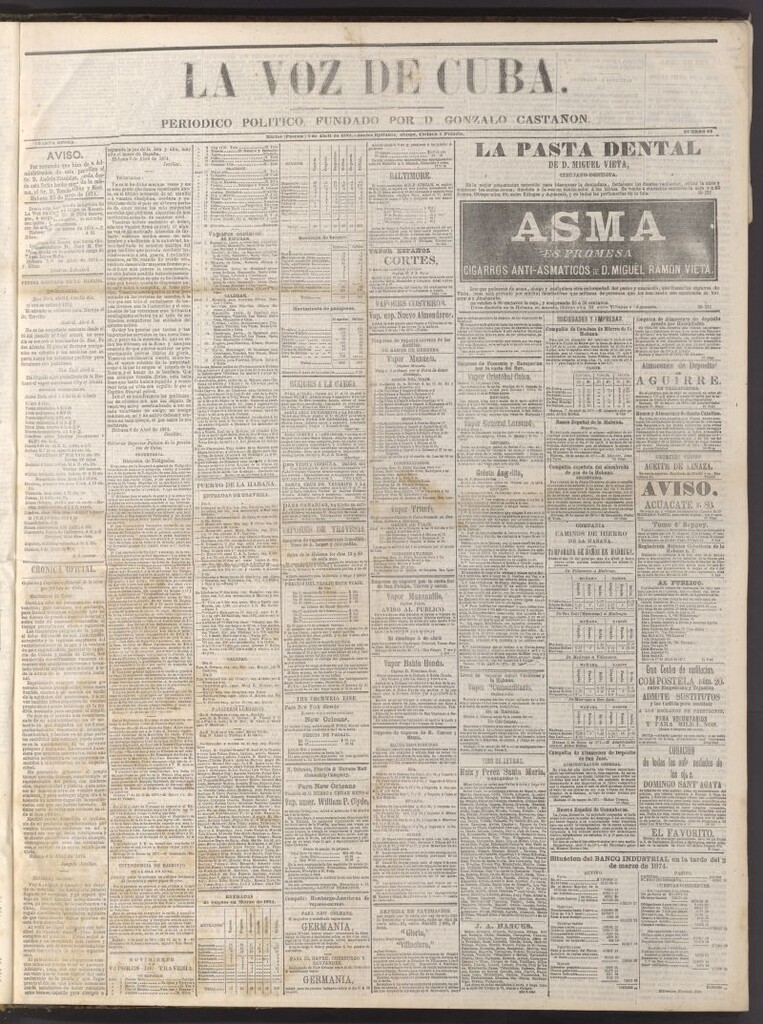 Miniatura de La Voz de Cuba: diario conservador del 7 de abril de 1874