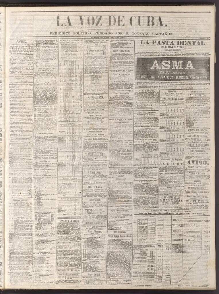 Miniatura de La Voz de Cuba: diario conservador del 9 de abril de 1874