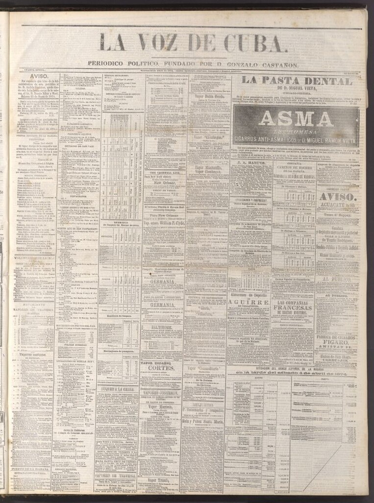 Miniatura de La Voz de Cuba: diario conservador del 10 de abril de 1874