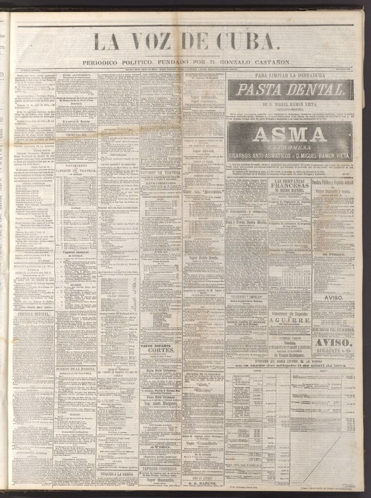 Miniatura de La Voz de Cuba: diario conservador del 16 de abril de 1874