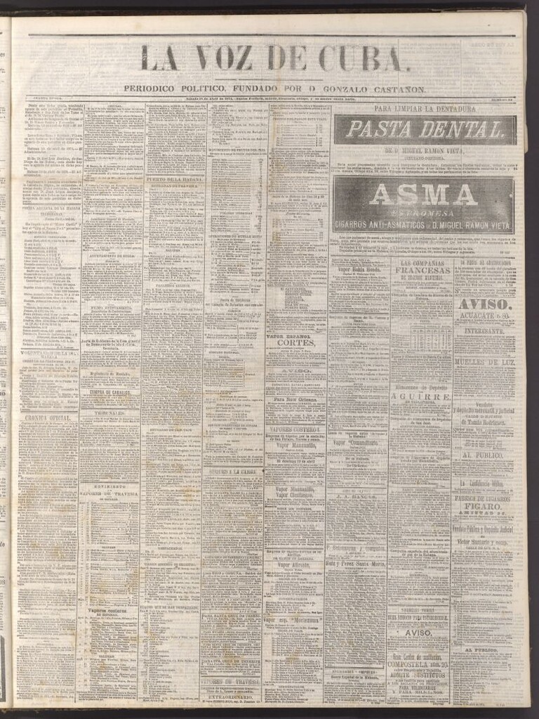 Miniatura de La Voz de Cuba: diario conservador del 18 de abril de 1874