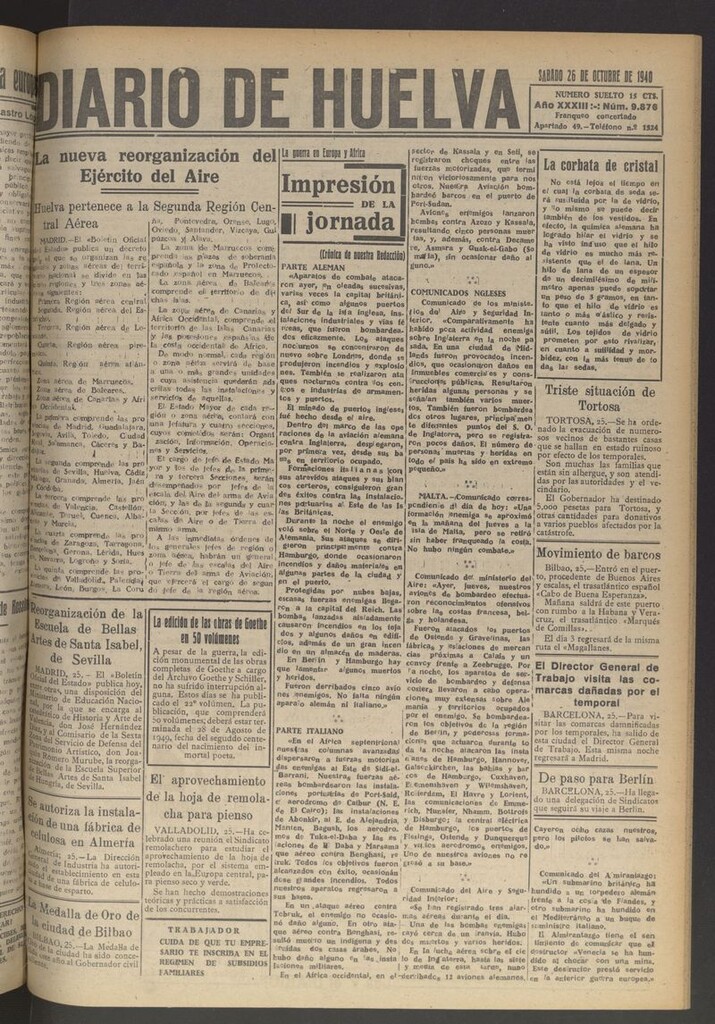 Miniatura de Diario de Huelva : periódico independiente del 26 de octubre de 1940