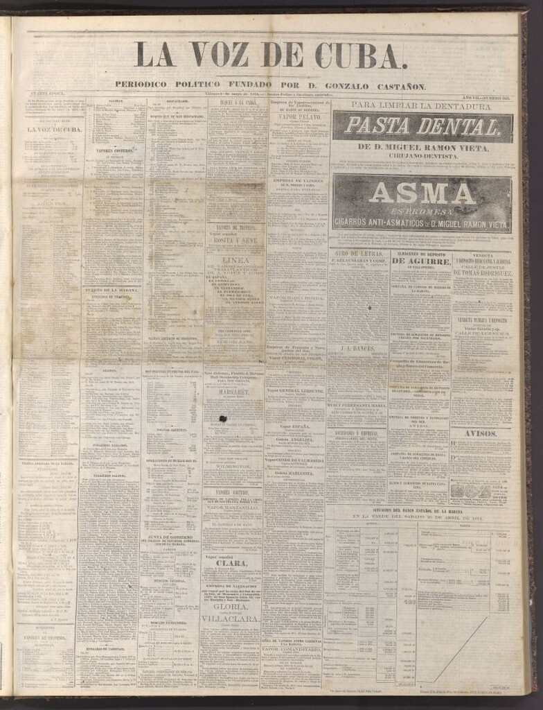 Miniatura de La Voz de Cuba: diario conservador del 1 de mayo de 1874