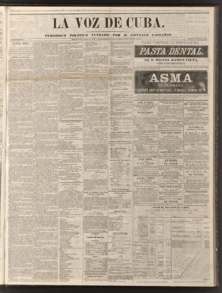 Miniatura de La Voz de Cuba: diario conservador del 20 de mayo de 1874