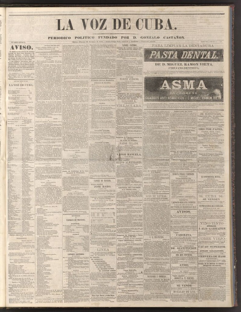 Miniatura de La Voz de Cuba: diario conservador del 26 de mayo de 1874