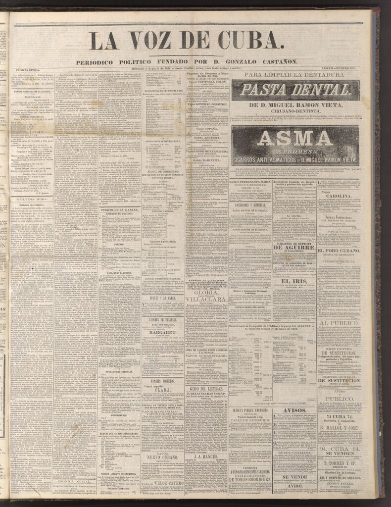 Miniatura de La Voz de Cuba: diario conservador del 3 de junio de 1874