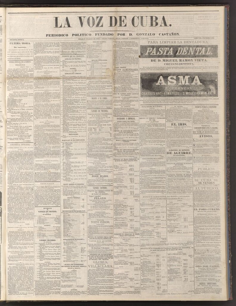 Miniatura de La Voz de Cuba: diario conservador del 6 de junio de 1874
