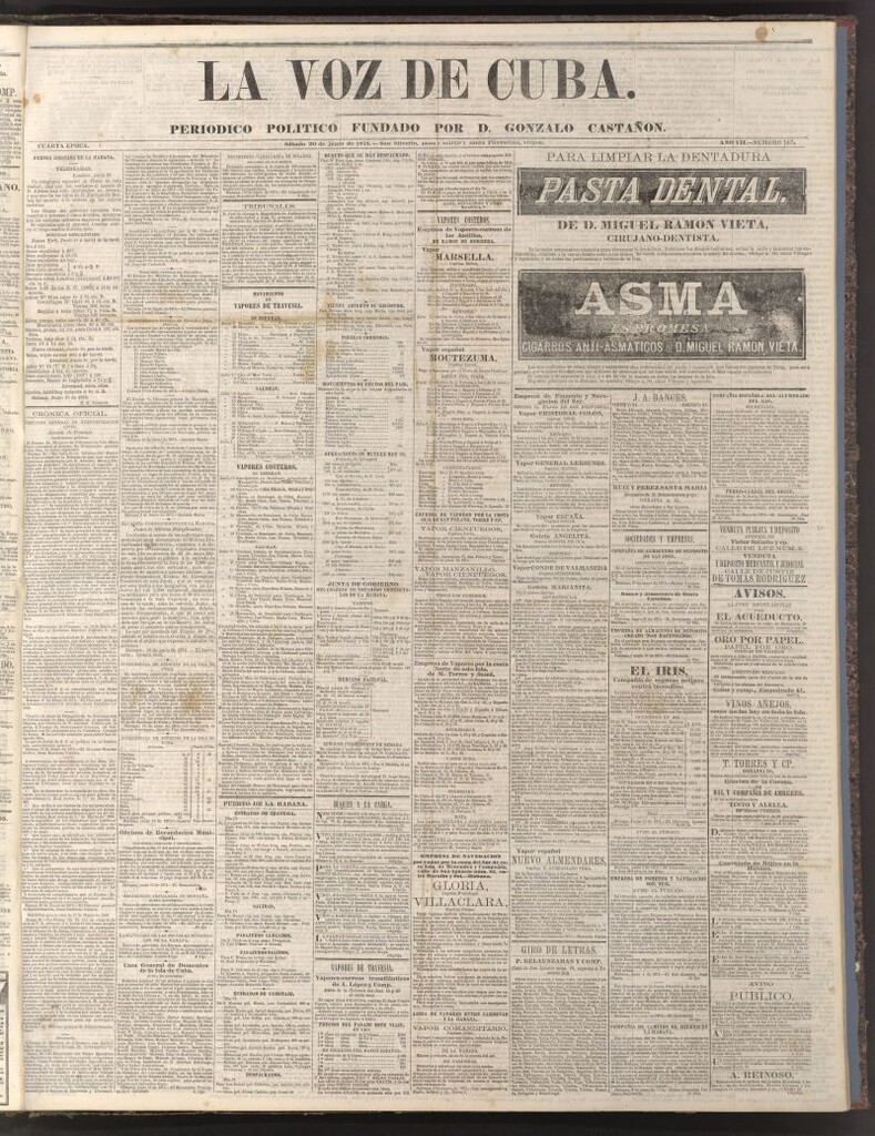 Miniatura de La Voz de Cuba: diario conservador del 20 de junio de 1874
