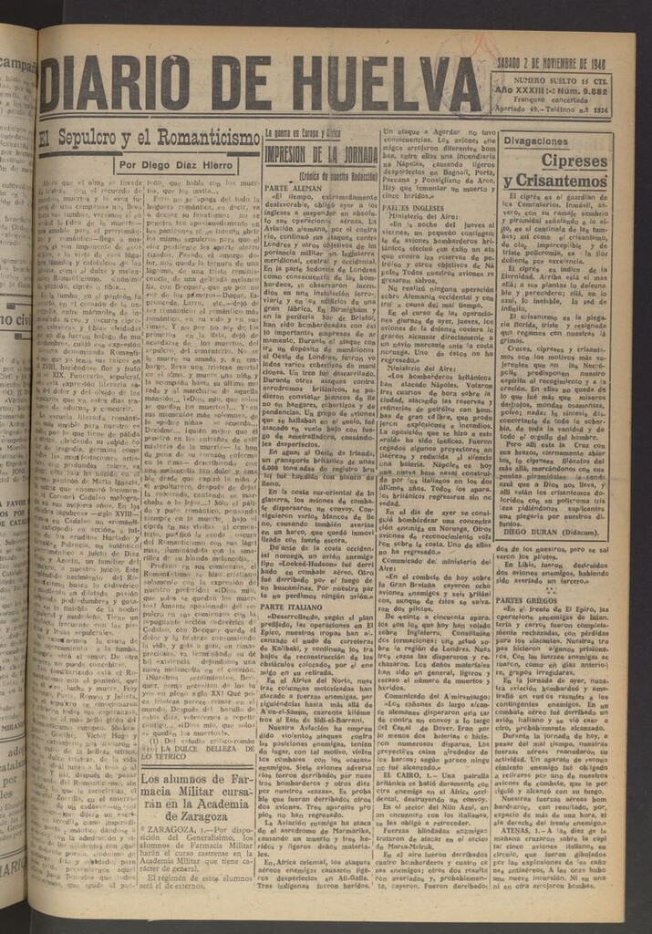 Miniatura de Diario de Huelva : periódico independiente del 2 de noviembre de 1940