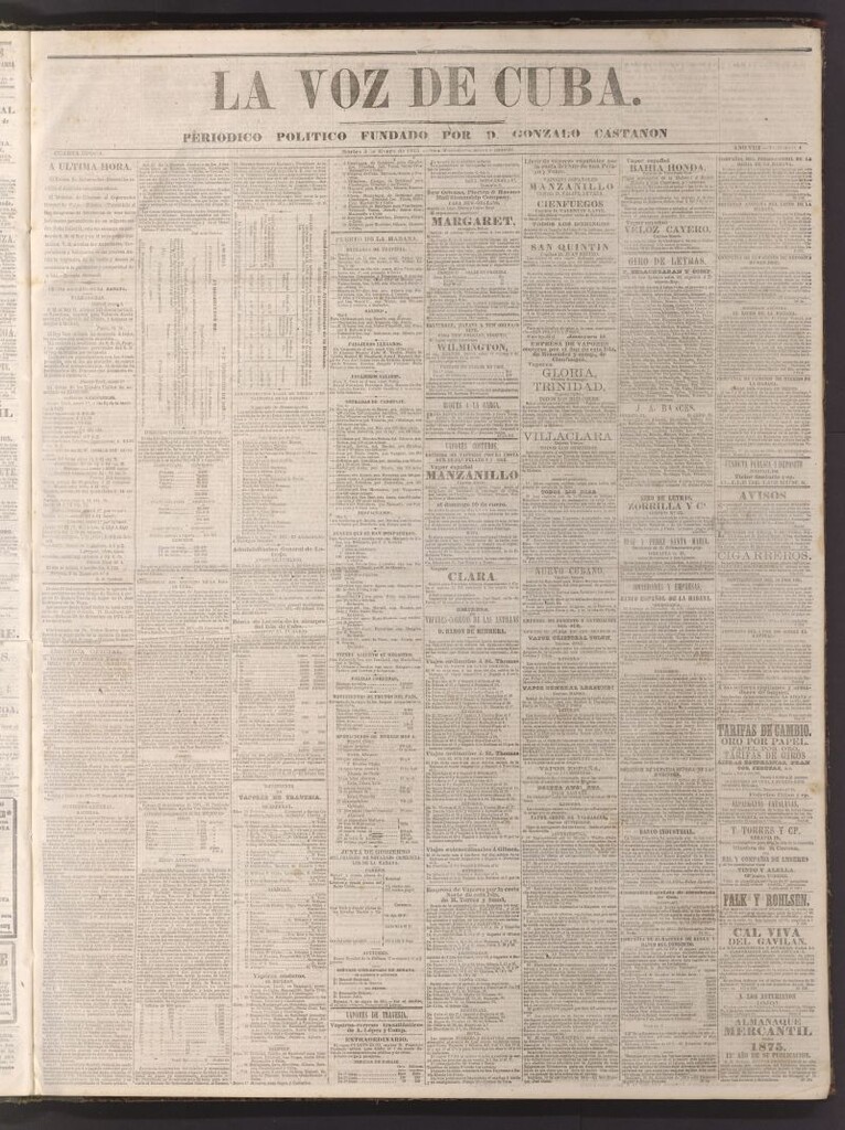 Miniatura de La Voz de Cuba: diario conservador del 5 de enero de 1875