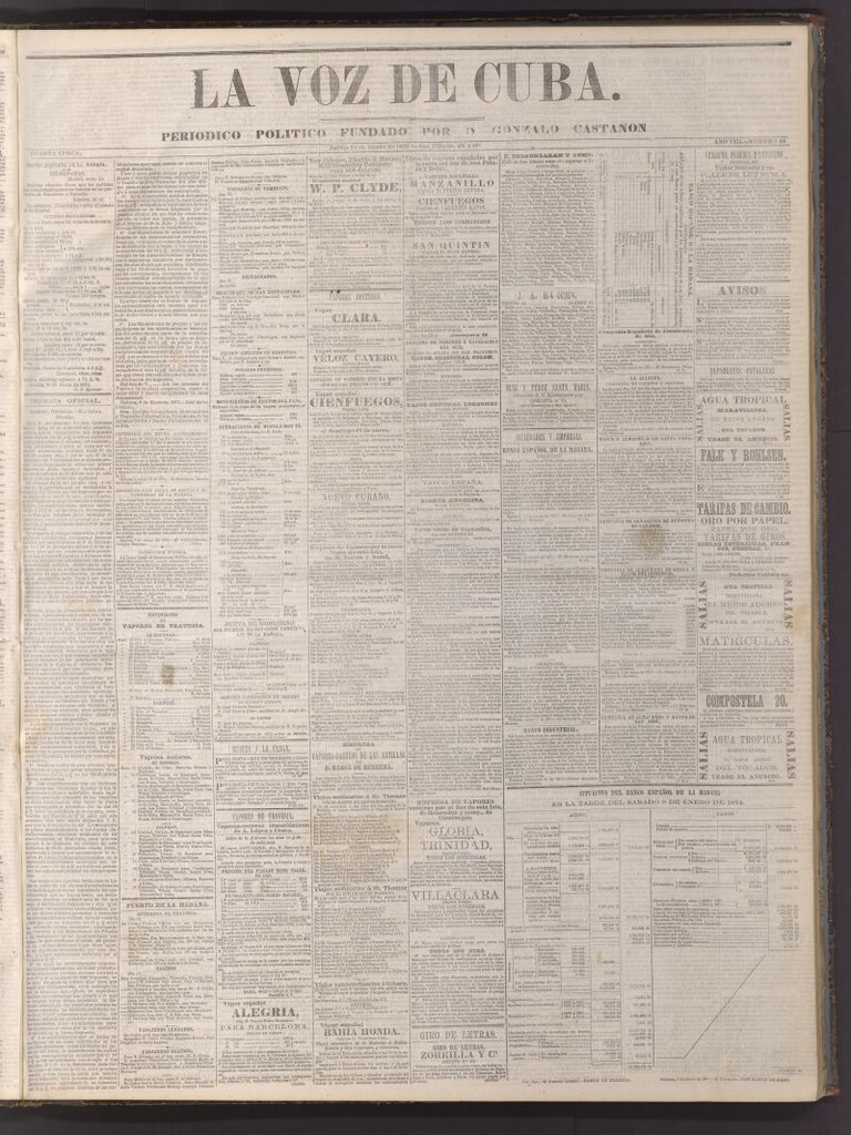 Miniatura de La Voz de Cuba: diario conservador del 14 de enero de 1875